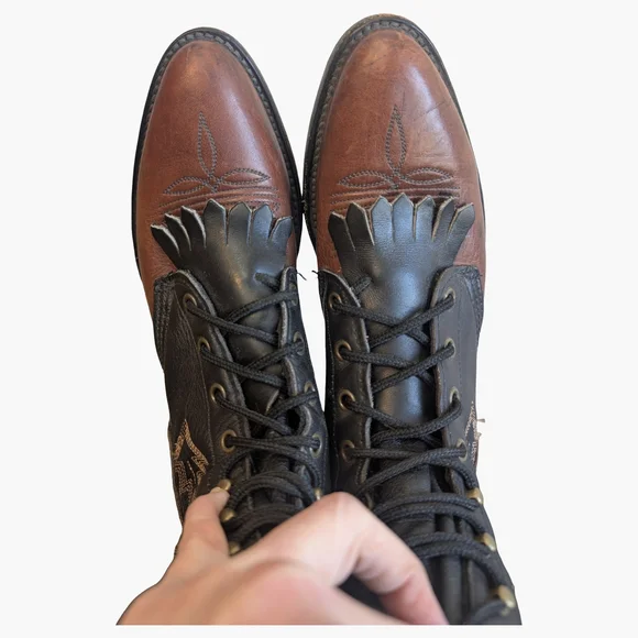 Vintage Lace-Up Western Roper Cowboy Boots | Two-Tone Made In USA | Size 7.5 - Picture 8 of 8
